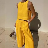 Cotton Linen Sleeveless Two-piece Vest Wide-leg Pants Set RS-MM0001