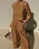 Cotton Linen Sleeveless Two-piece Vest Wide-leg Pants Set RS-MM0001