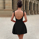 Women solid color sleeveless sexy backless short dress RS-4B17927