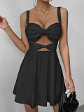Sexy hollow-out straps sleeveless solid color short dress ZYY-25015