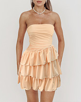 Sexy women strapless off shoulder slim tiered short dress ZYY-25358