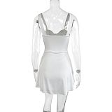 Sexy hollow-out straps sleeveless solid color short dress ZYY-25015