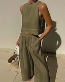 Cotton Linen Sleeveless Two-piece Vest Wide-leg Pants Set RS-MM0001