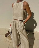 Cotton Linen Sleeveless Two-piece Vest Wide-leg Pants Set RS-MM0001
