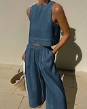 Cotton Linen Sleeveless Two-piece Vest Wide-leg Pants Set RS-MM0001