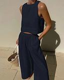 Cotton Linen Sleeveless Two-piece Vest Wide-leg Pants Set RS-MM0001