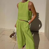 Cotton Linen Sleeveless Two-piece Vest Wide-leg Pants Set RS-MM0001