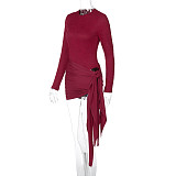 Women long sleeves round collar lace bodysuit and sexy mini skirts RS-5619422