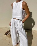 Cotton Linen Sleeveless Two-piece Vest Wide-leg Pants Set RS-MM0001