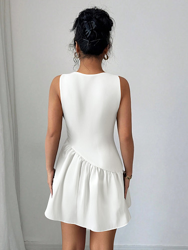 Women round neck sleeveless solid color short dress ZYY-25316