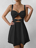 Sexy hollow-out straps sleeveless solid color short dress ZYY-25015