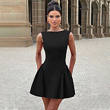 Women solid color sleeveless sexy backless short dress RS-4B17927