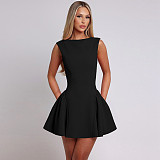 Women solid color sleeveless sexy backless short dress RS-4B17927