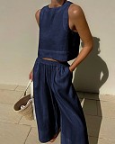 Cotton Linen Sleeveless Two-piece Vest Wide-leg Pants Set RS-MM0001