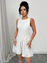 Women round neck sleeveless solid color short dress ZYY-25316