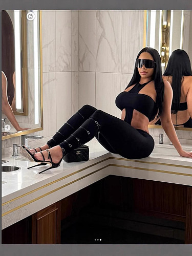 Black sexy halter crop top and slim pants women sets 2 pieces FC-1384