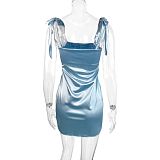Blue women lace-up sleeveless slim package hips mini dress ZYY-25023