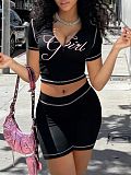2025 Women Zipper Short Top Black Two Pieces Outfits RS-XX539