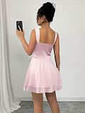 Pink women square collar sleeveless pleated short dress ZYY-25011