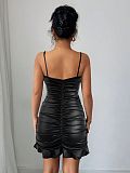Black women straps V-neck wrinkle package hips nightclub mini dress ZYY-1527P