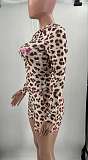Leopard Print Hooded Zipper Top Slim Shorts Outfits RS-XH045