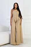 Sexy women strapless buttons solid color wide-leg jumpsuit OSM-4489