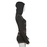 Leopard Print Hooded Zipper Top Slim Shorts Outfits RS-XH045