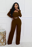 Elegant lady wrap-around long-sleeved solid color wide-leg jumpsuit OSM-4933