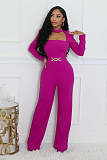 Elegant lady wrap-around long-sleeved solid color wide-leg jumpsuit OSM-4933