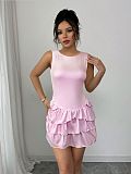 Pink women backless round collar sleeveless slim tiered short dress ZYY-25060