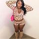 Leopard Print Hooded Zipper Top Slim Shorts Outfits RS-XH045