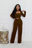 Elegant lady wrap-around long-sleeved solid color wide-leg jumpsuit OSM-4933