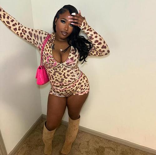Leopard Print Hooded Zipper Top Slim Shorts Outfits RS-XH045