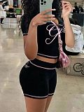 2025 Women Zipper Short Top Black Two Pieces Outfits RS-XX539