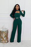 Elegant lady wrap-around long-sleeved solid color wide-leg jumpsuit OSM-4933