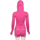 Leopard Print Hooded Zipper Top Slim Shorts Outfits RS-XH045