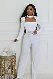 Elegant lady wrap-around long-sleeved solid color wide-leg jumpsuit OSM-4933