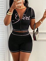 2025 Women Zipper Short Top Black Two Pieces Outfits RS-XX539 2025 Women Zipper Short Top Black Two Pieces Outfits RS-XX539