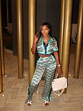 Fashion Printed Women Tops And Long Pants Two Pieces Suits FC-1382