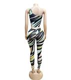 Sexy Print Women One-shoulder Tops And Bodycon Pants 2 Pieces Sets FC-1368