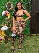Sexy Leopard Print Women Push-up Crop Bras And Tight Pants 2 Pieces Suits FC-1329