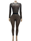 Black Mesh Women Long Sleeves Round Neck Sexy 2 Pieces Sets FC-1322