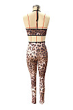 Sexy Leopard Print Women Push-up Crop Bras And Tight Pants 2 Pieces Suits FC-1329