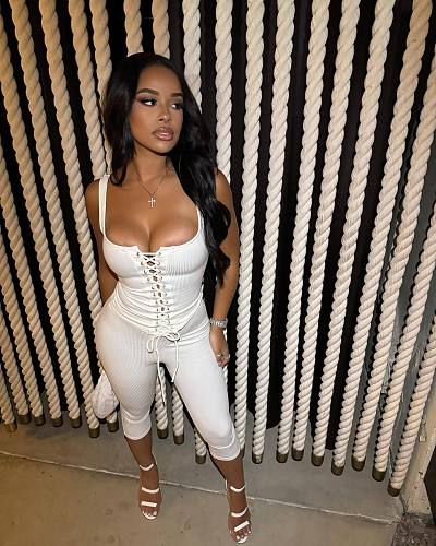 White Lace-up Vest And Tight Shorts Women Two Pieces Suits FC-1303