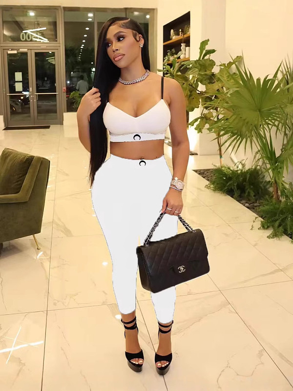 Sexy Straps Plus-up Crop Top And Tight Pants Women 2 Pieces Suits FC-1353