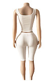 White Lace-up Vest And Tight Shorts Women Two Pieces Suits FC-1303
