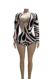 Sexy Deep-V Long Sleeves Bodsuit And Hot Shorts Women Print Two Pieces Sets FC-1359