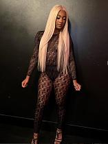 Black Mesh Women Long Sleeves Round Neck Sexy 2 Pieces Sets FC-1322