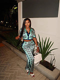 Fashion Printed Women Tops And Long Pants Two Pieces Suits FC-1382