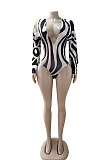 Sexy Deep-V Long Sleeves Bodsuit And Hot Shorts Women Print Two Pieces Sets FC-1359